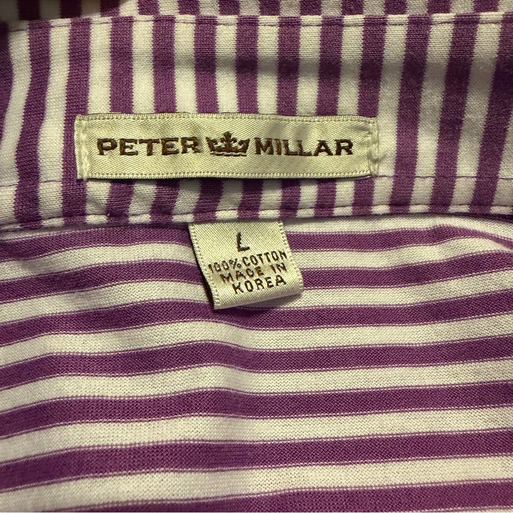 Peter Millar Crown 100% Cotton Purple and White Striped Polo - Size Large - Picture 5 of 7